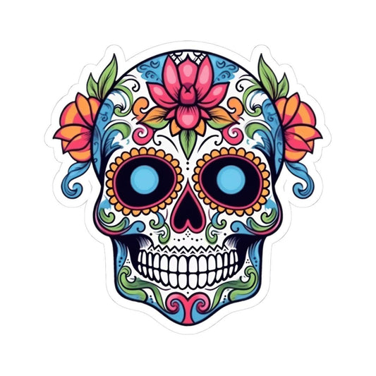 Sugar Skull Vinyl Sticker: Floral Dia de los Muertos Decal - Waterproof Gothic Art-0
