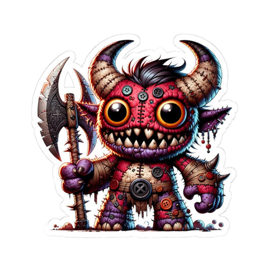 ColorFlow | Red Stitched Plushie Demon Monster Vinyl Sticker | Button Eye Art Decal | Unique Collectible | Fantasy Gift-0