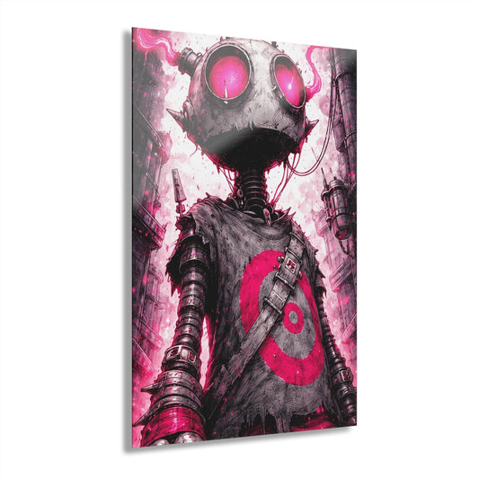 ColorFlow | Pink Cyber Robot Metal Art Print | Sci Fi Character Artwork | Futuristic Decor | Gamer Room Decor | Cyberpunk Decor-0
